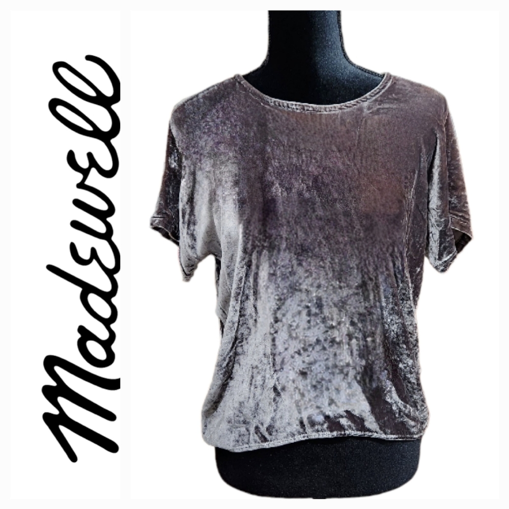 Madewell Women Crushed Velvet Bow Back Top Silk Blend Short Sleeve XXS